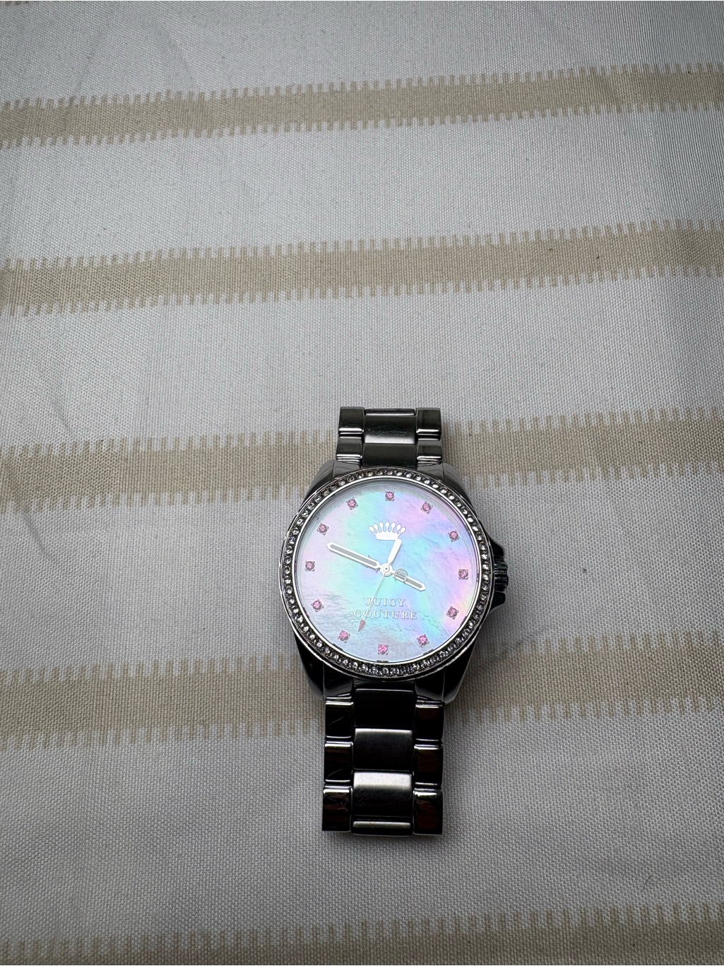 Stainless Steel Womens Watch With Iridescent Pink Dial